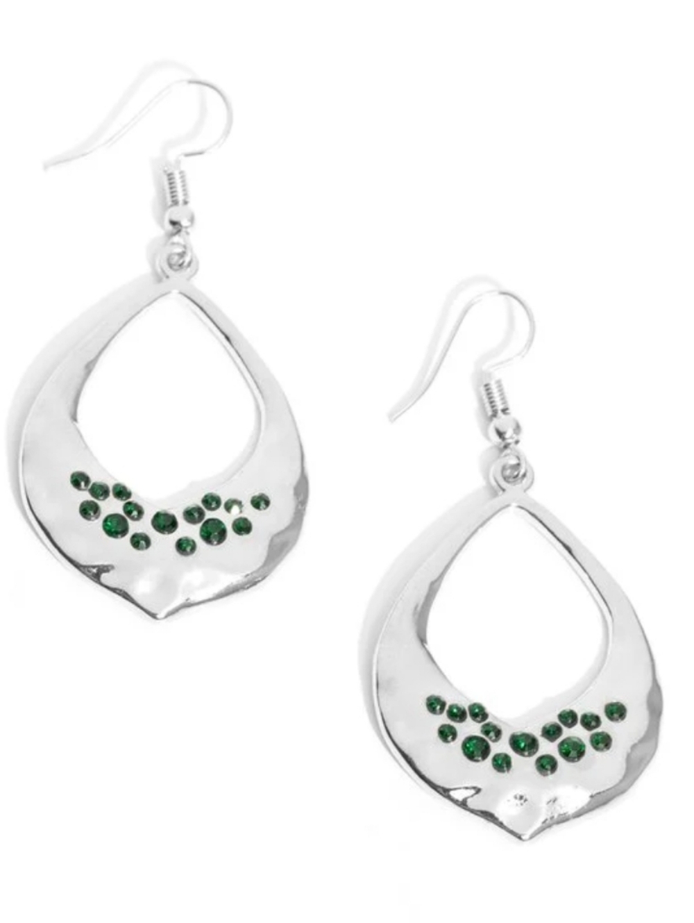 CACHE Reserve Green Silver Teardrop Earrings with Green Accents